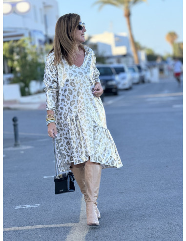 Vestido de Antelina Animal Print Crudo con...