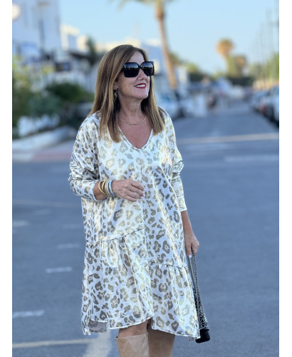 Vestido de Antelina Animal Print Crudo con Efecto Metalizado 2