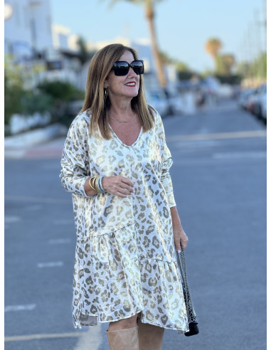 Vestido de Antelina Animal Print Crudo con...
