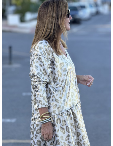 Vestido de Antelina Animal Print Crudo con...