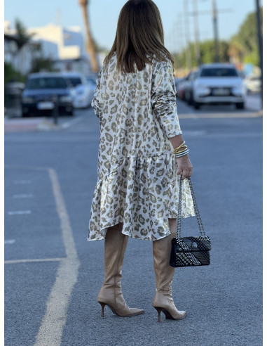 Vestido de Antelina Animal Print Crudo con...