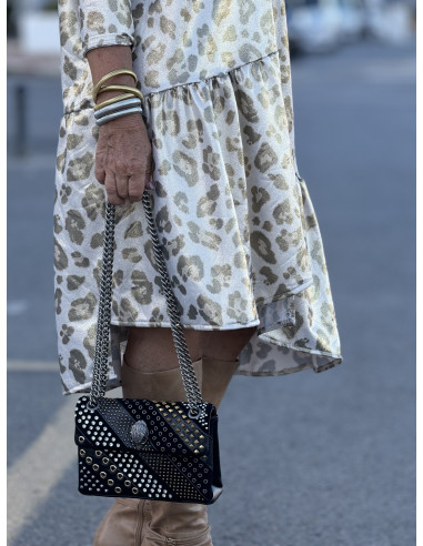 Vestido de Antelina Animal Print Crudo con...