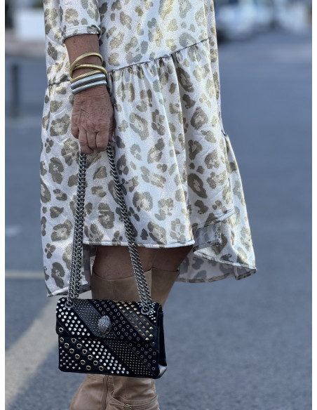 Vestido de Antelina Animal Print Crudo con Efecto Metalizado