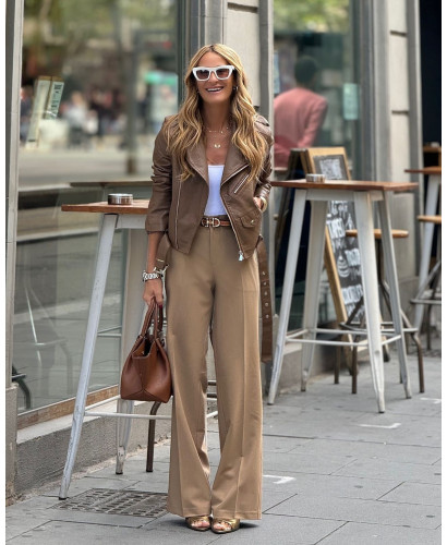 Chaqueta biker efecto piel chocolate