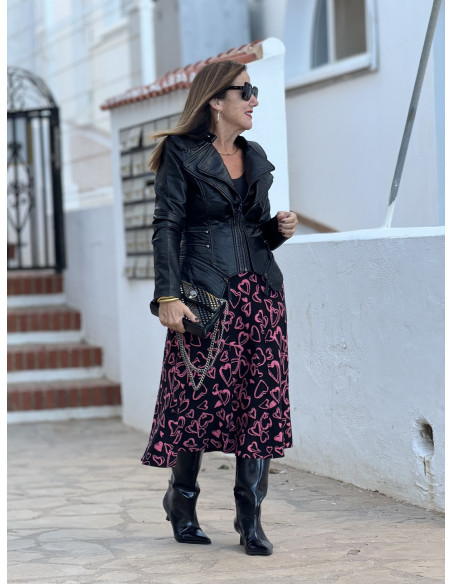 💖 Falda Midi Estampada con Corazones Rosa