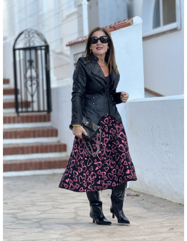💖 Falda Midi Estampada con Corazones Rosa