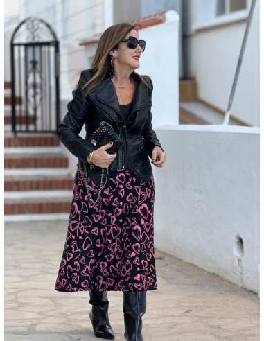 💖 Falda Midi Estampada con Corazones Rosa