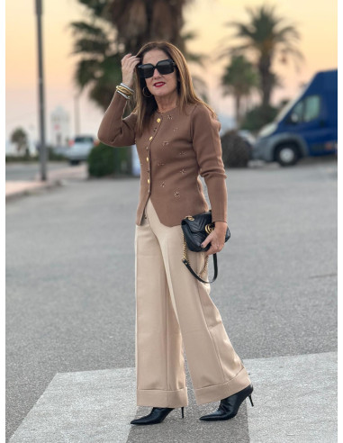 Chaqueta de punto joya en marrón con abalorios...