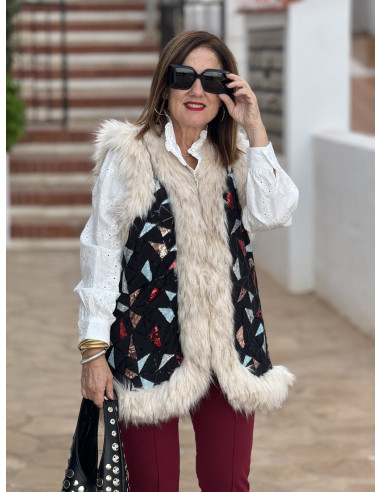 ✨ Chaleco Acolchado Negro con Lentejuelas y...