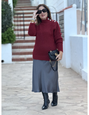Suéter joya granate con cuello chimenea y...