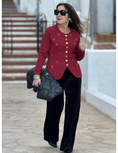 Chaqueta de punto joya en granate con abalorios...