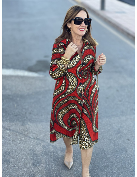 👗 Vestido Camisero con Estampado Geométrico