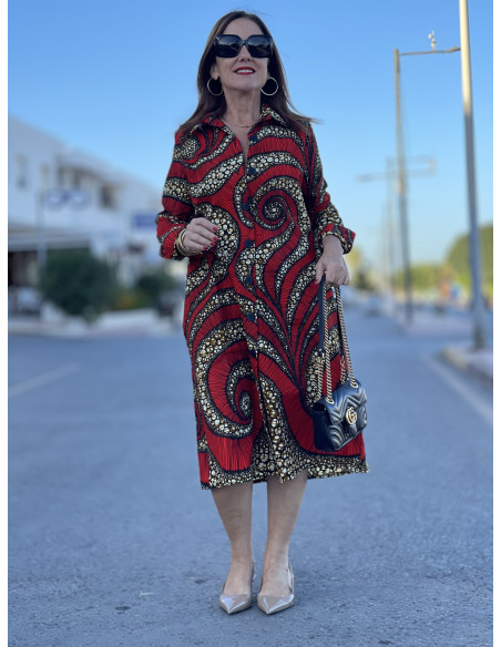 👗 Vestido Camisero con Estampado Geométrico