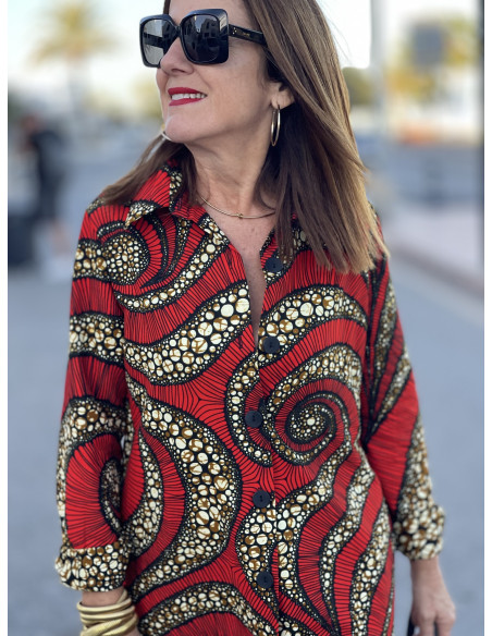 👗 Vestido Camisero con Estampado Geométrico