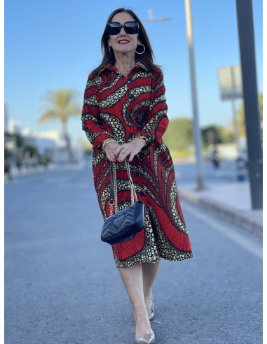 👗 Vestido Camisero con Estampado Geométrico