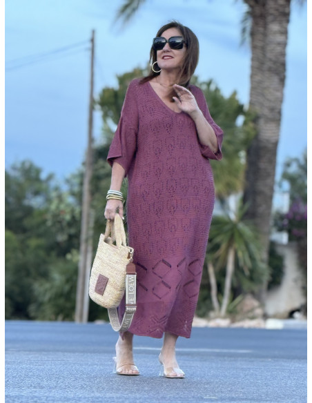 🌸 Vestido de Punto Rosa con Aberturas Laterales