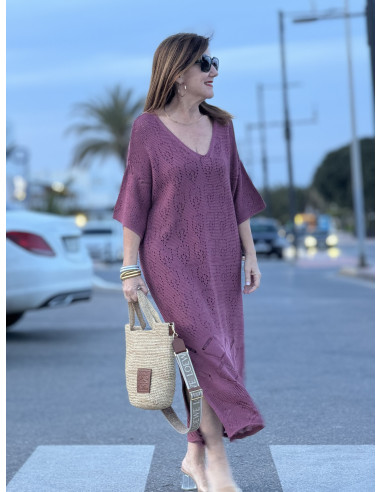 🌸 Vestido de Punto Rosa con Aberturas Laterales