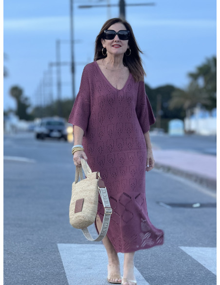 🌸 Vestido de Punto Rosa con Aberturas Laterales