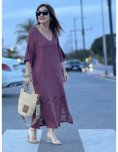 🌸 Vestido de Punto Rosa con Aberturas Laterales