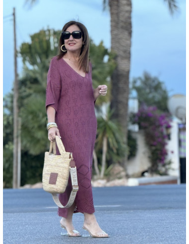 🌸 Vestido de Punto Rosa con Aberturas Laterales