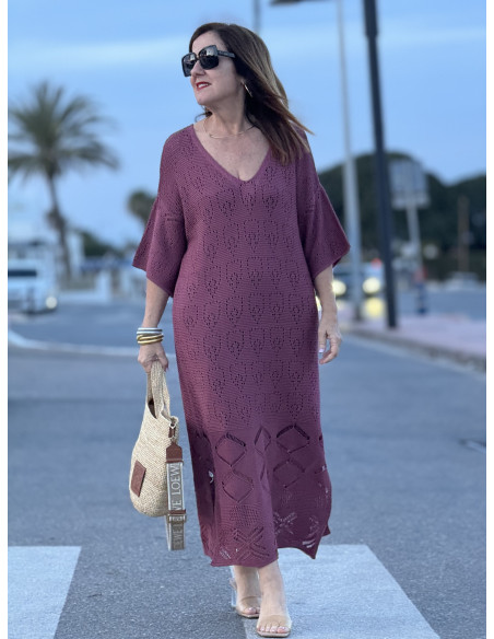 🌸 Vestido de Punto Rosa con Aberturas Laterales