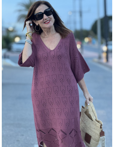 🌸 Vestido de Punto Rosa con Aberturas Laterales
