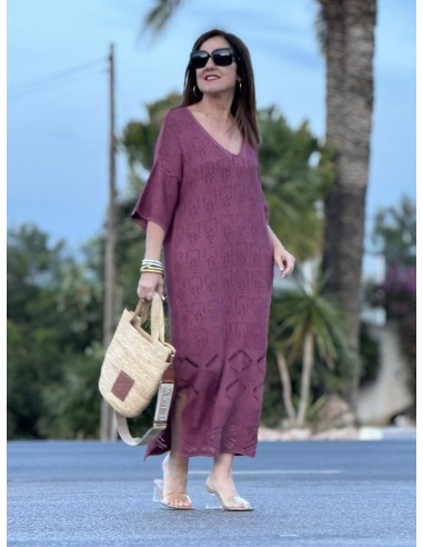 🌸 Vestido de Punto Rosa con Aberturas Laterales