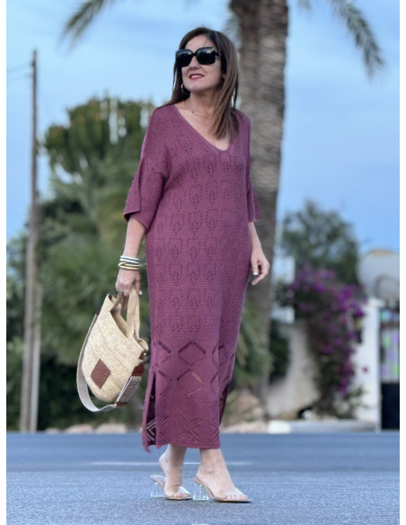 🌸 Vestido de Punto Rosa con Aberturas Laterales