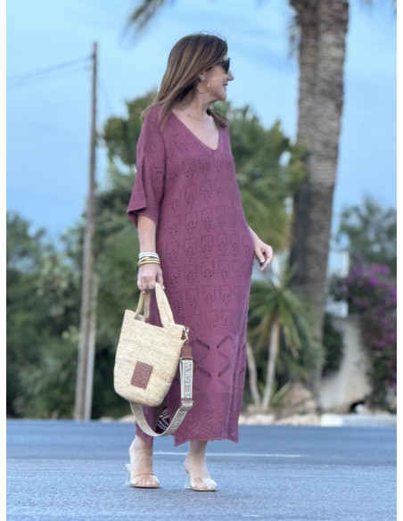 🌸 Vestido de Punto Rosa con Aberturas Laterales