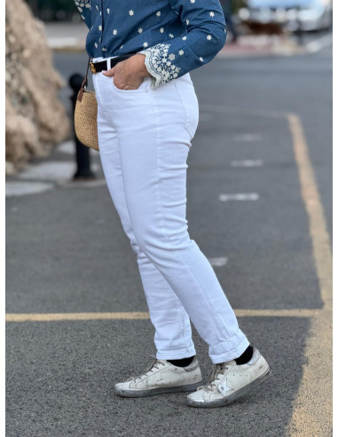 🤍 Pantalón Vaquero Blanco de Talle Alto con...
