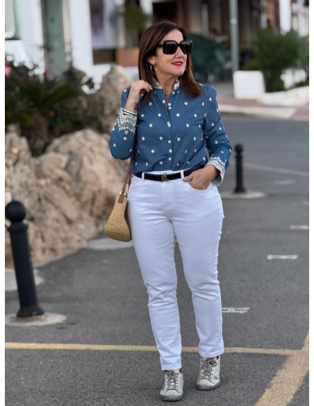 🤍 Pantalón Vaquero Blanco de Talle Alto con Gran Elasticidad ✨