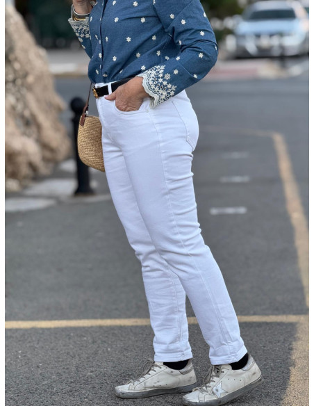 🤍 Pantalón Vaquero Blanco de Talle Alto con Gran Elasticidad ✨