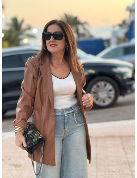 Blazer efecto piel camel