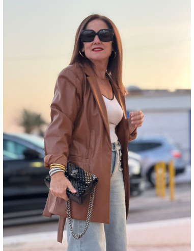 Blazer efecto piel camel