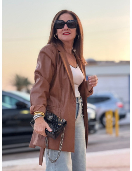 Blazer efecto piel camel
