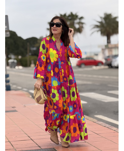 Vestido babydoll rosa con estampado de margaritas