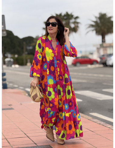 Vestido babydoll rosa con estampado de margaritas