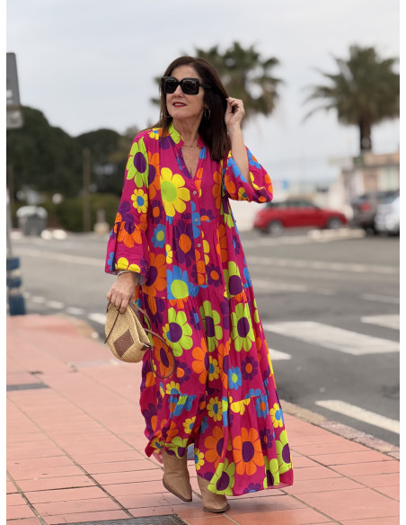 Vestido babydoll rosa con estampado de margaritas