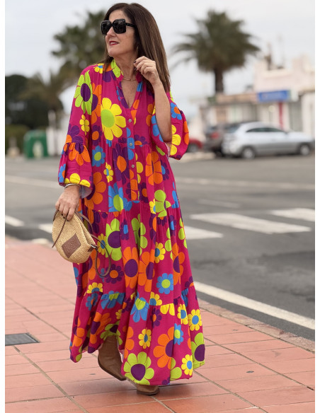 Vestido babydoll rosa con estampado de margaritas
