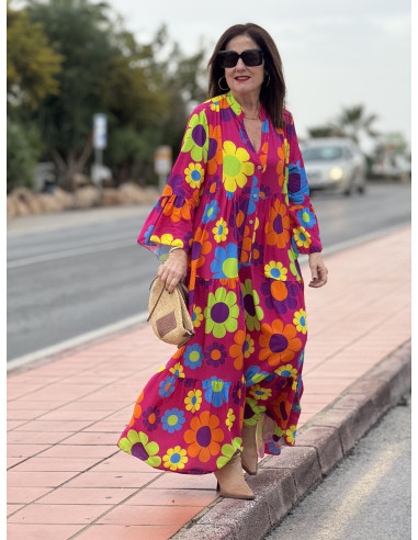 Vestido babydoll rosa con estampado de margaritas