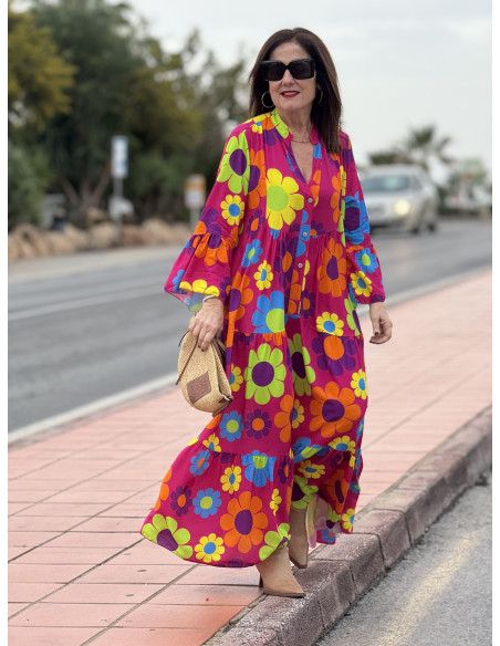 Vestido babydoll rosa con estampado de margaritas