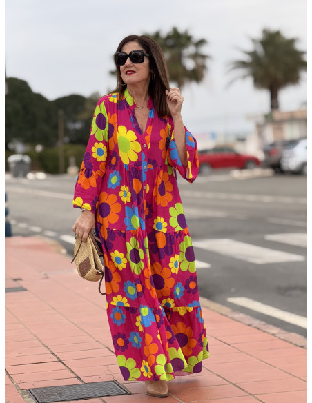 Vestido babydoll rosa con estampado de margaritas
