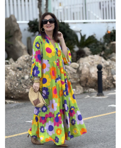 Vestido babydoll verde con estampado de margaritas 2