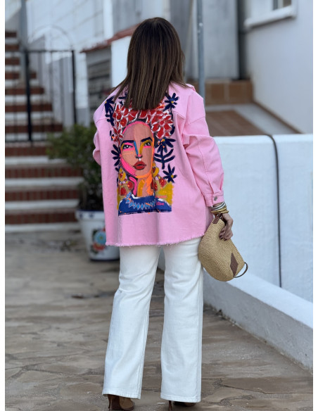 Sobrecamisa Rosa con Detalle de Pintura en la Espalda 🎨