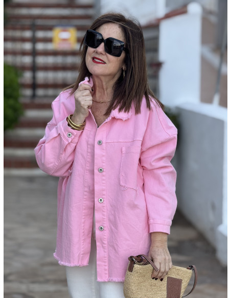 Sobrecamisa Rosa con Detalle de Pintura en la Espalda 🎨