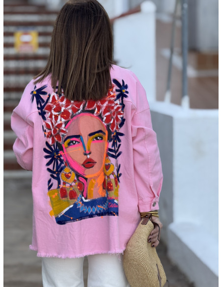 Sobrecamisa Rosa con Detalle de Pintura en la Espalda 🎨