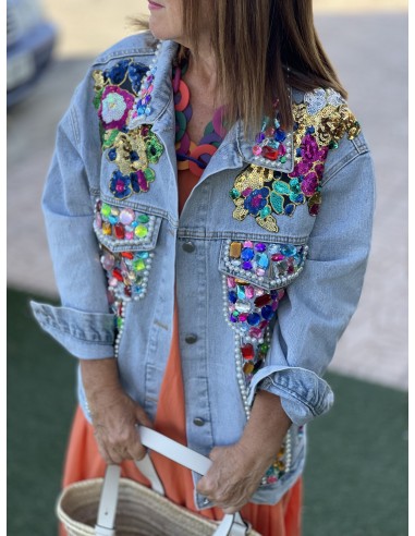 Cazadora vaquera joya con abalorios