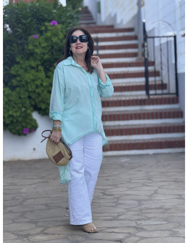 Camisa asimétrica agua marina efecto lavado