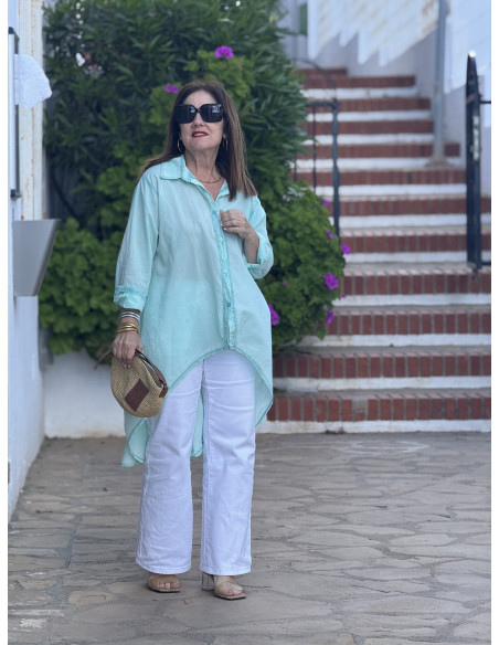 Camisa asimétrica agua marina efecto lavado