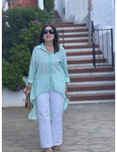 Camisa asimétrica agua marina efecto lavado